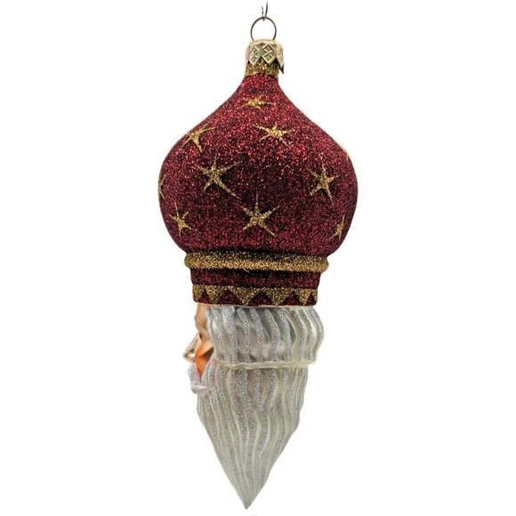 Patricia Breen Nuit Noel Red Large Stars Santa Head Gold Christmas Ornament - Picture 4 of 10